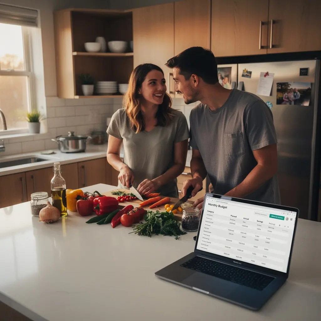 Havi pénzügyi tervezés egy könyv alapján, amely segít a pénzügyi döntések meghozatalában.